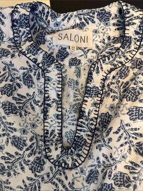 SALONI Navy & White Floral Split-Neck Tunic
